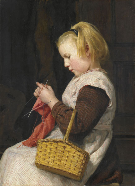 knitting girl with basket